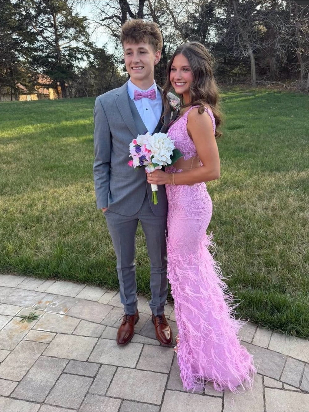 Pink Portia And Scarlett Feather Prom Gown